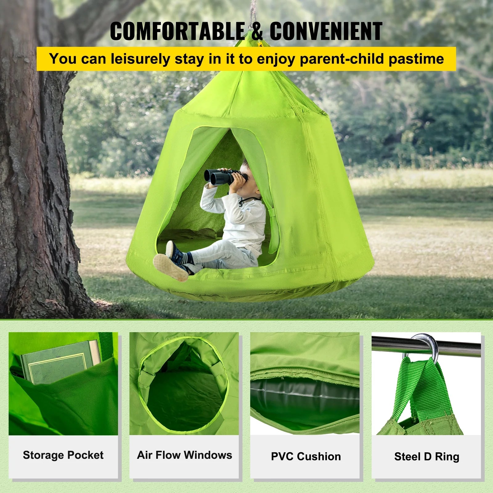 Green Hanging Tree Tent With LED String Lights U13803