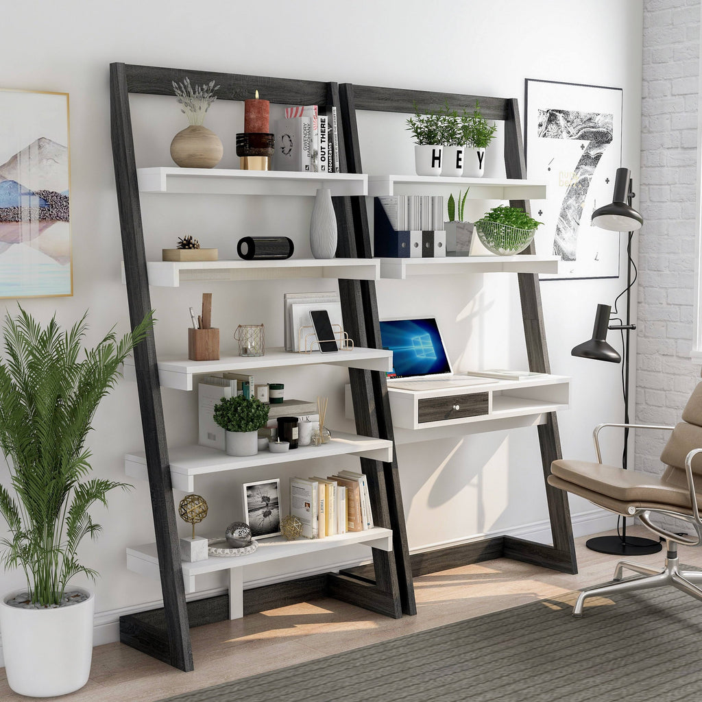 Weathered White 2-Piece Desk with Bookcase Set K1805