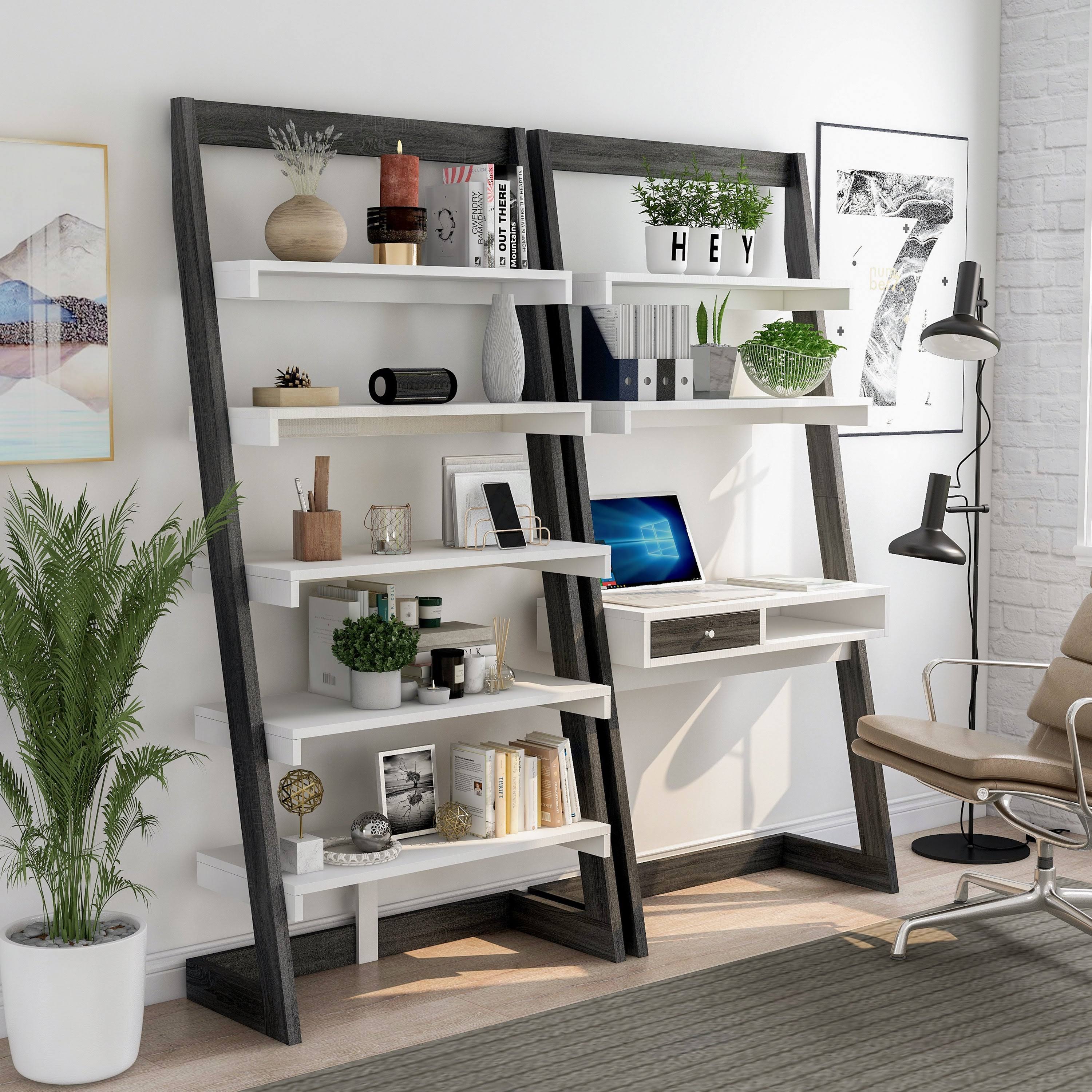 Weathered White 2-Piece Desk with Bookcase Set K1805