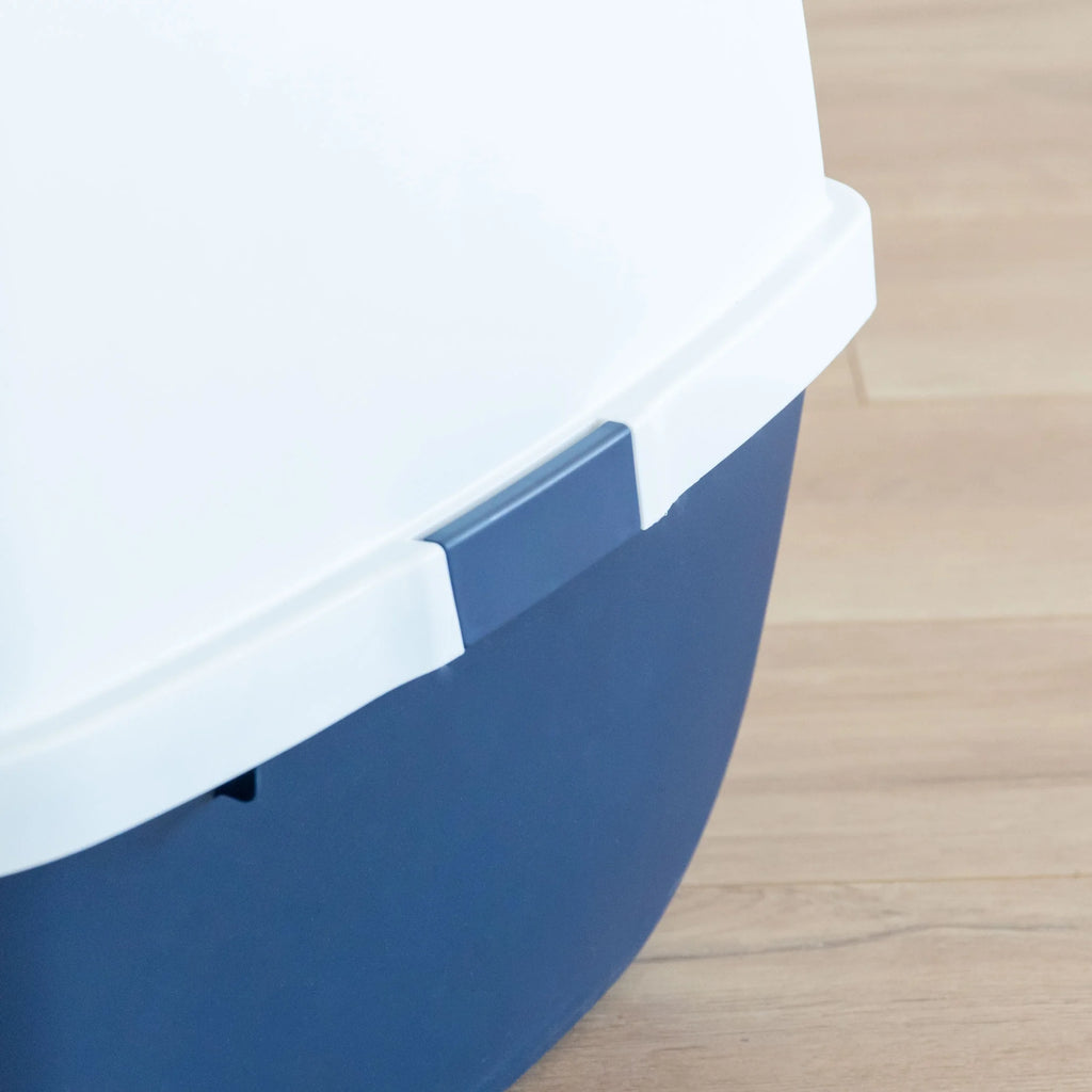 Jumbo Hooded Cat Litter Box with Carrying Handle and Entry Flap, Navy-White A12256
