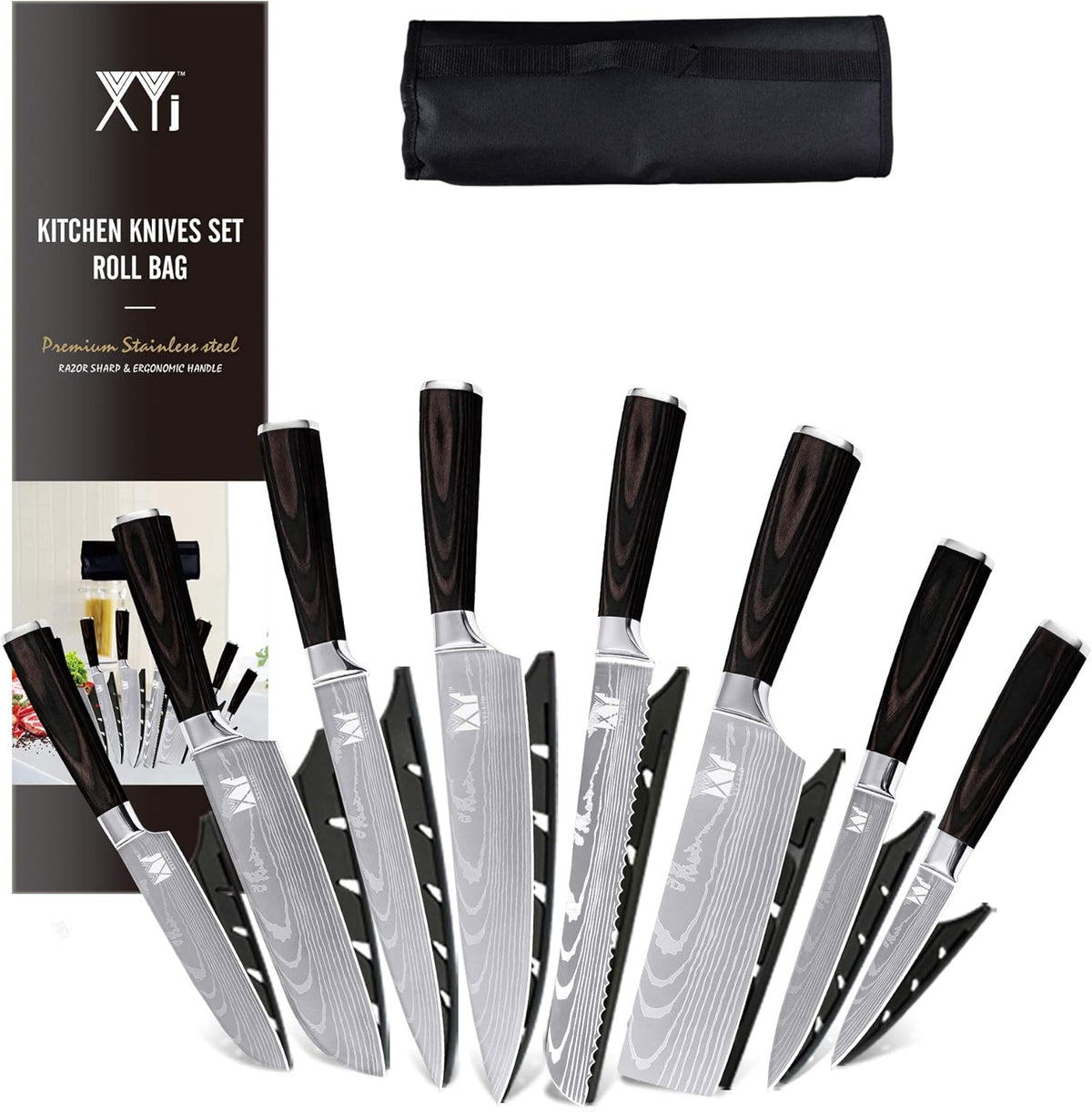 8 Piece Stainless Steel Chef Knife Set with Carry Case A5585