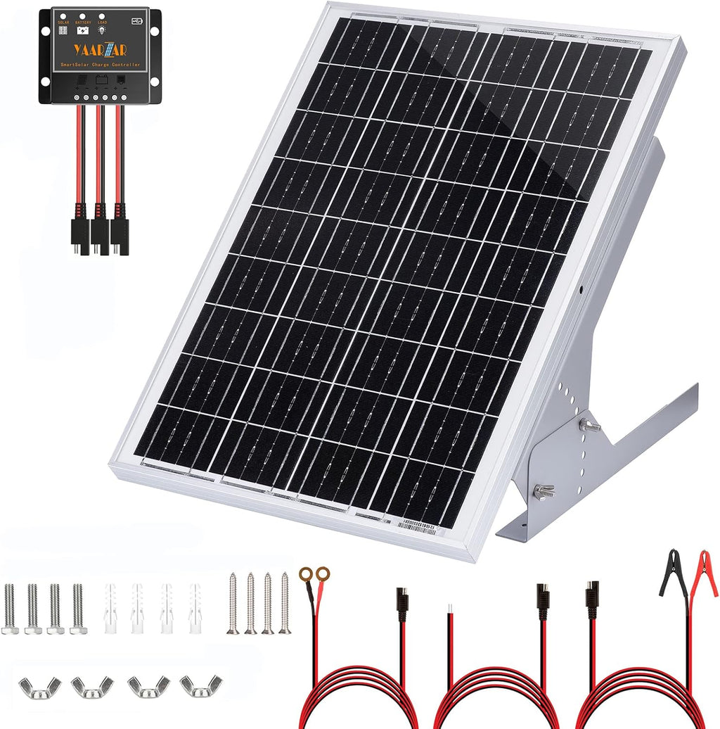 100 Watt 12V Solar Panel Kit with Adjustable Tilt Mount Brackets and 30A PWM Solar Charge Controller W454637