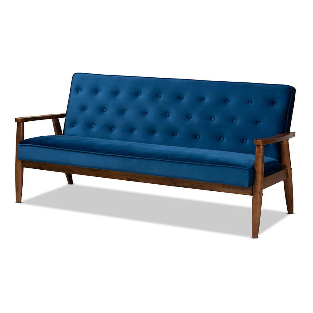 Navy Blue Velvet 3-Piece Wooden Living Room D706036