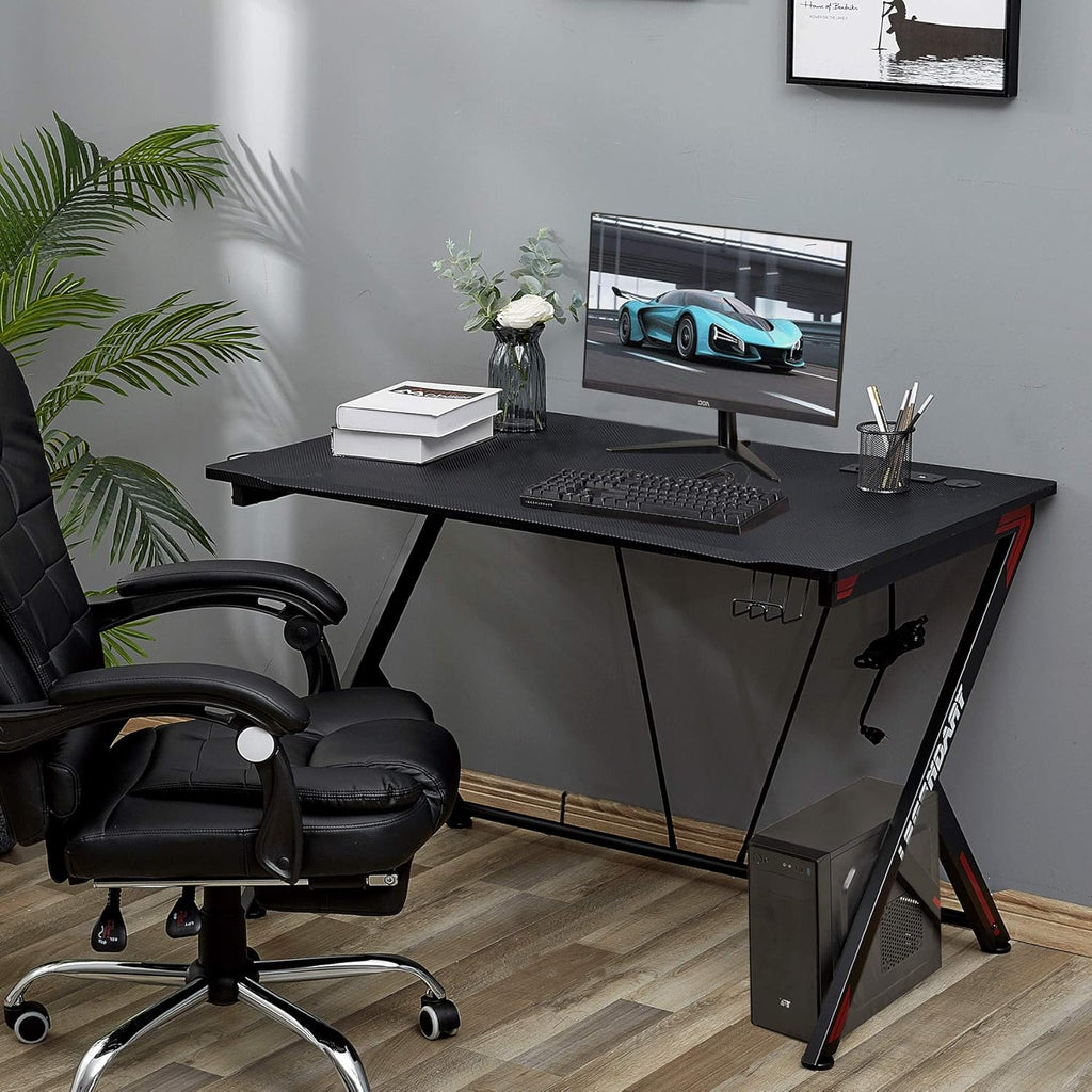 45 inch Carbon Fiber Gaming Desk with Headphone Hook, Cup Holder and Cable Management Holes V24036