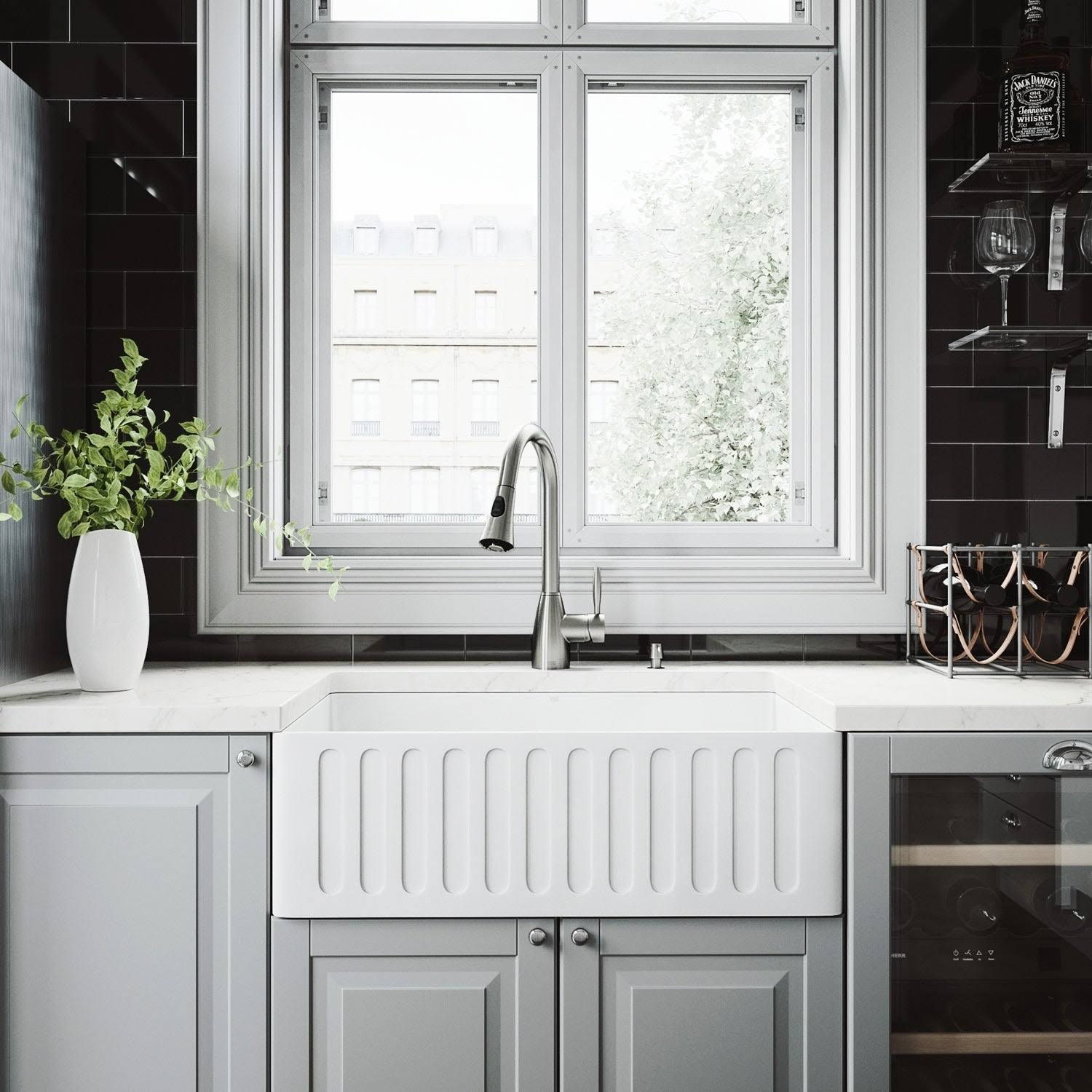 30x22 Matte Stone Farmhouse Kitchen Sink and Stainless-Steel Faucet Set A14082