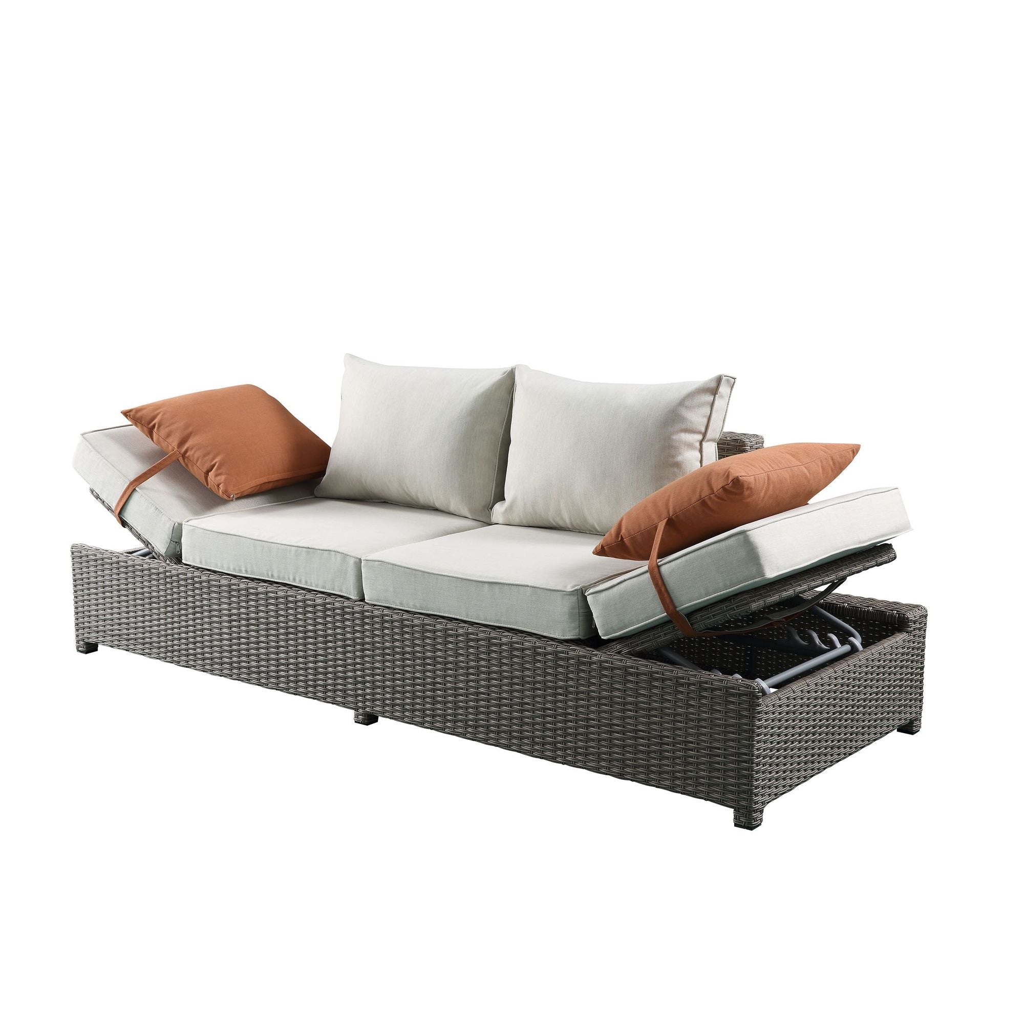 Beige Fabric Patio Sofa & Ottoman with 2 Pillows I9843