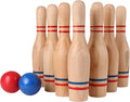 11 Pins Wooden Lawn Bowling Skittles Set with Carrying Mesh Bag N880