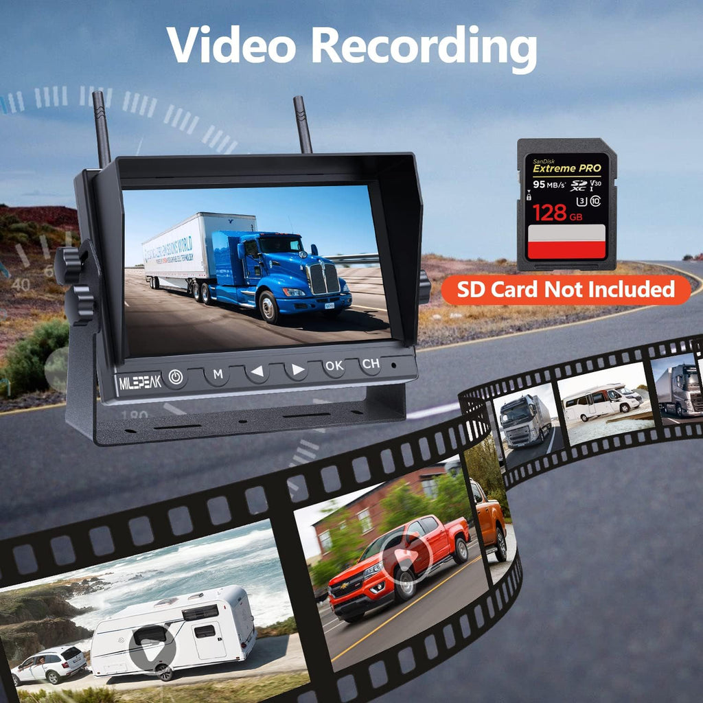 7 Inch Wireless Backup Camera HD 1080P DVR Rear View Observation System T2739