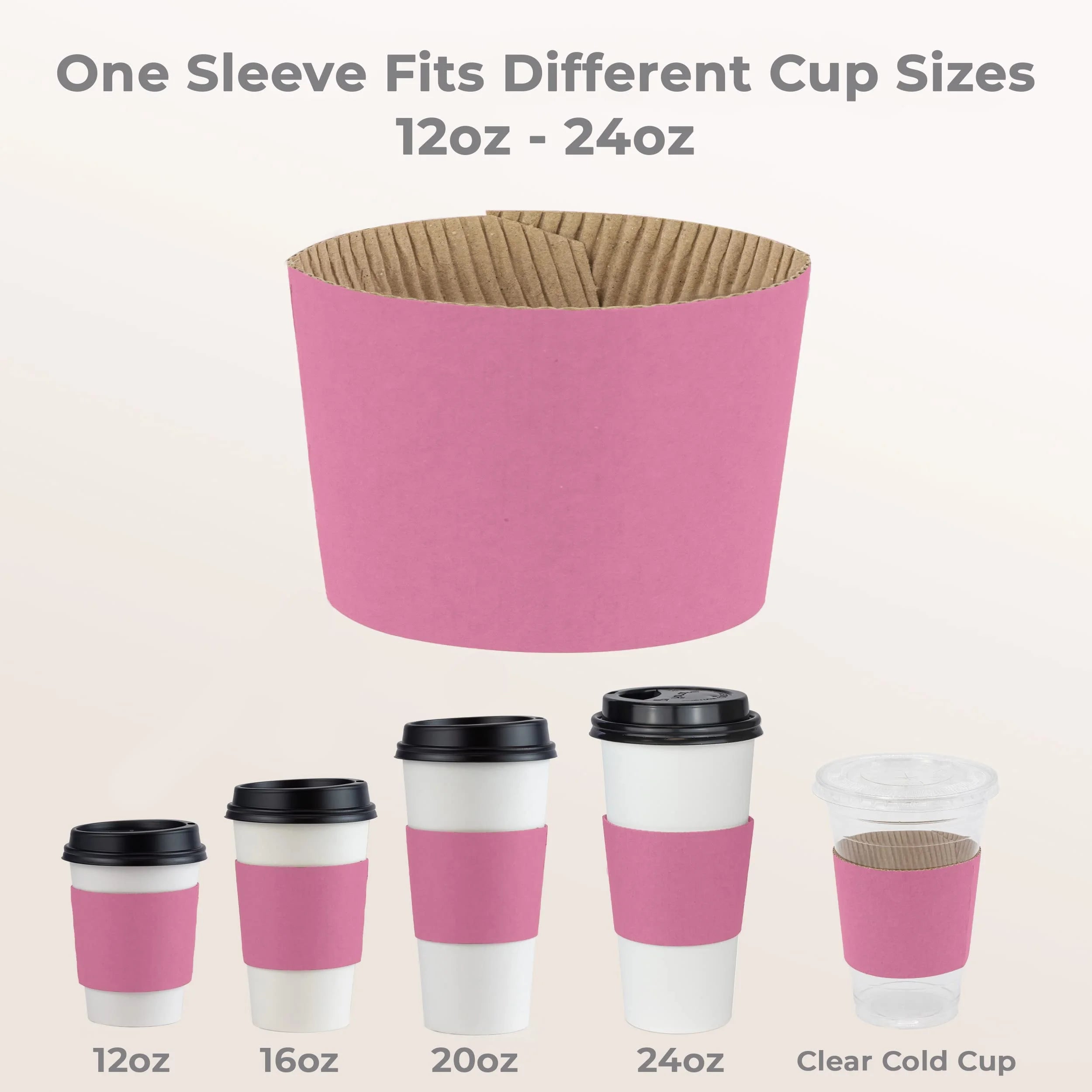 Pink Disposable Corrugated Cardboard Coffee Cup Sleeves, 500 Pack J900