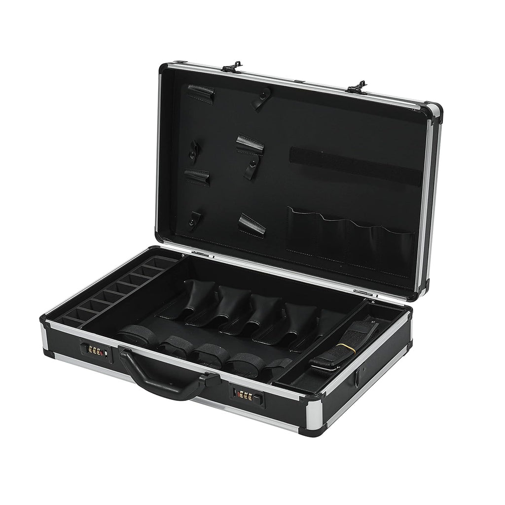 Barber Case Hair Kit Tool Box Organizer Black with Portable Handle and Secure Numlock, Aluminum Frame and Reinforced Fillet 21" x 13" x 4.5" U687