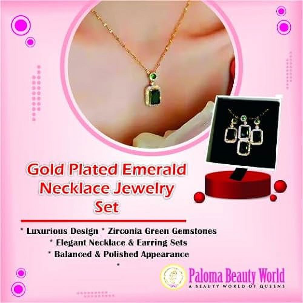 3Pcs/Set Iced Out Cubic Zirconia Green Gemstone Ring Necklace Earrings Gold Plated Jewelry Sets Y197