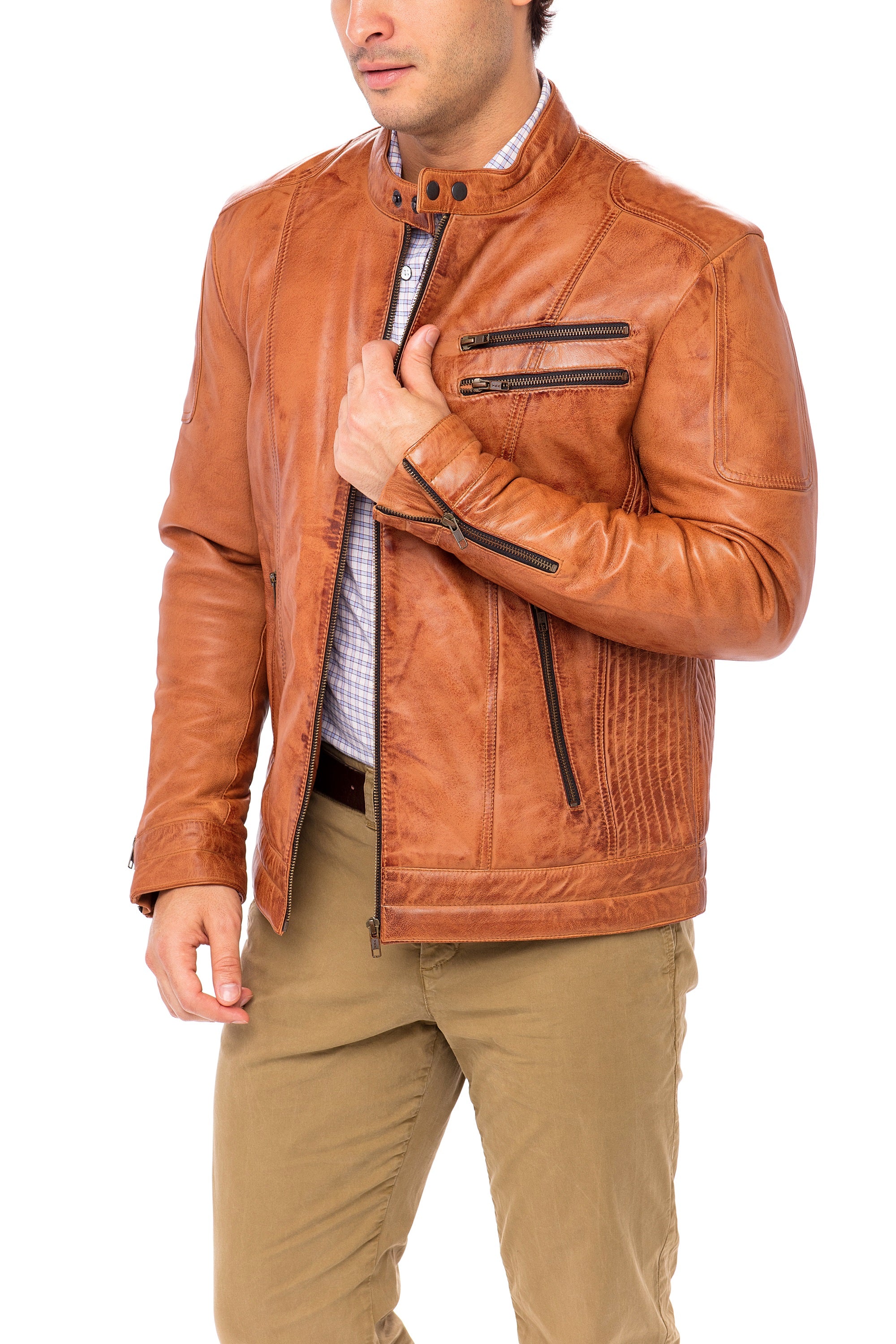 Camel Sheepskin Leather Jacket Size M S22688