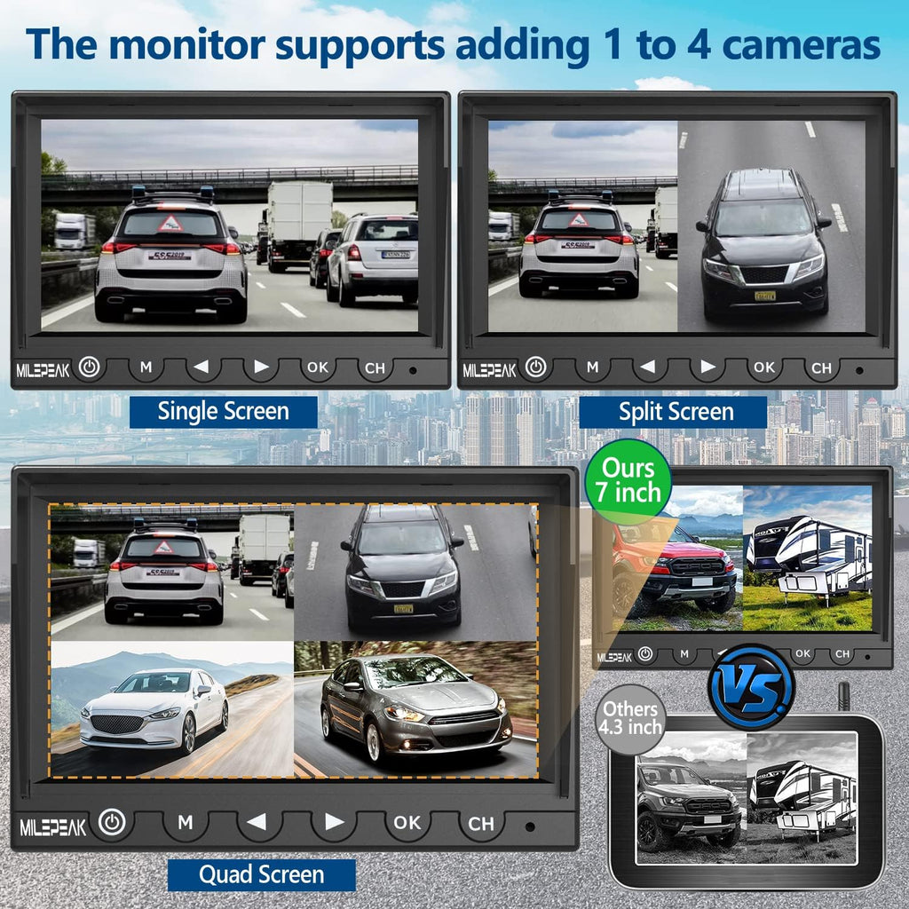 7 Inch Wireless Backup Camera HD 1080P DVR Rear View Observation System T2739
