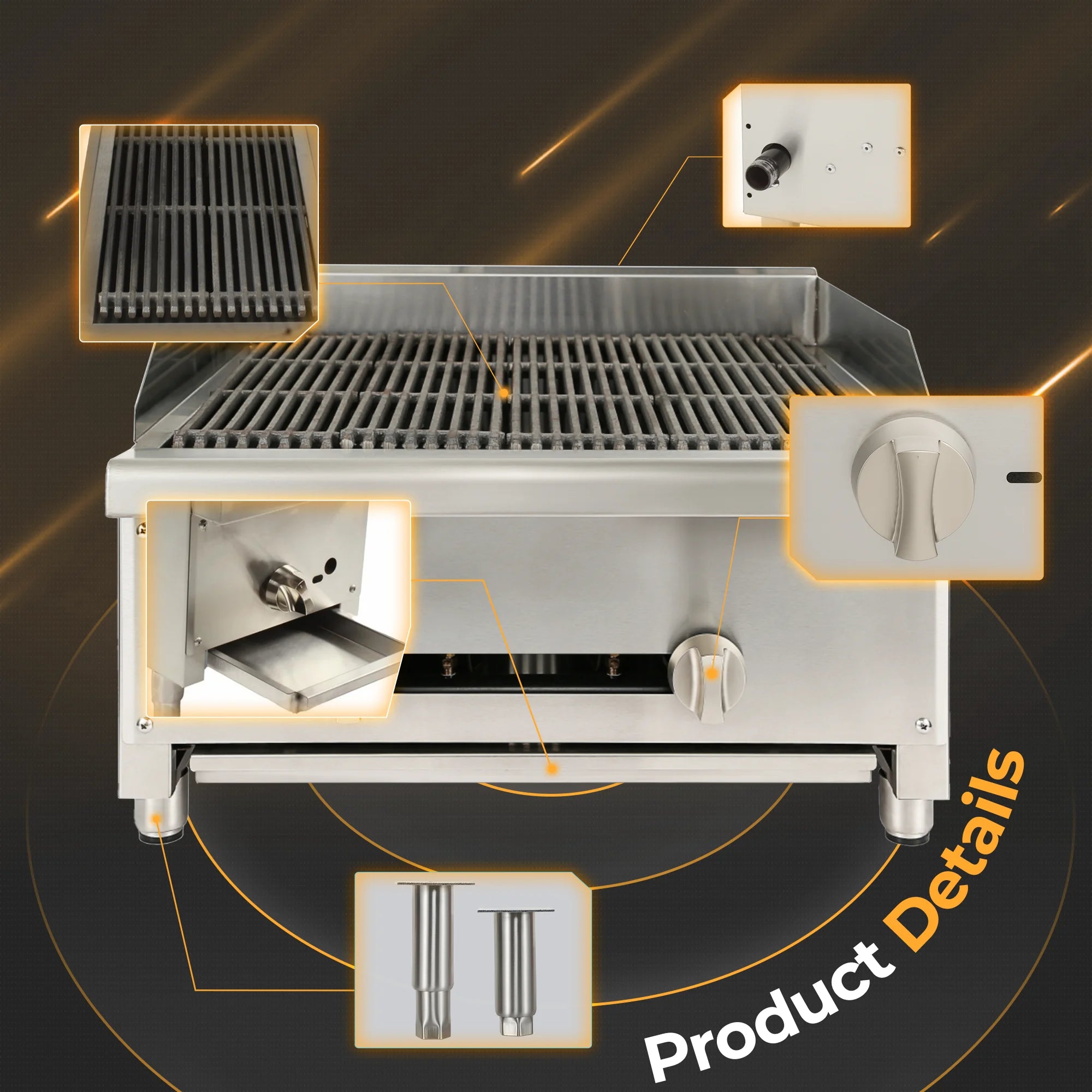 24" Commercial Gas Charbroiler, 2 Burners, Stainless Steel Countertop X970728