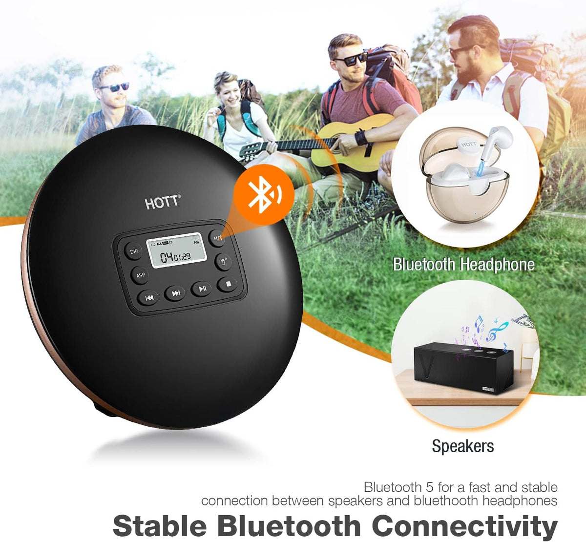 Bluetooth Portable CD Player with Stereo Headphones W673