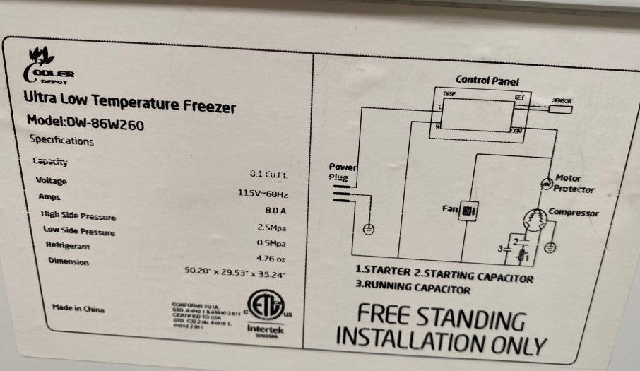 8.1 cu ft -86°C Laboratory Freezer U61197