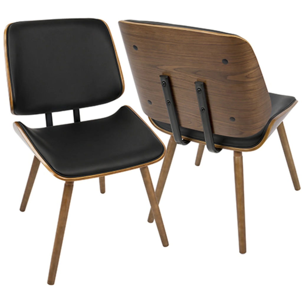 Walnut Black Faux Leather Dining/Accent Chair Set of 2 M4390