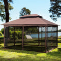 Brown Top Outdoor Patio Gazebo Canopy Tent With Ventilated Double Roof And Mosquito Net E5213
