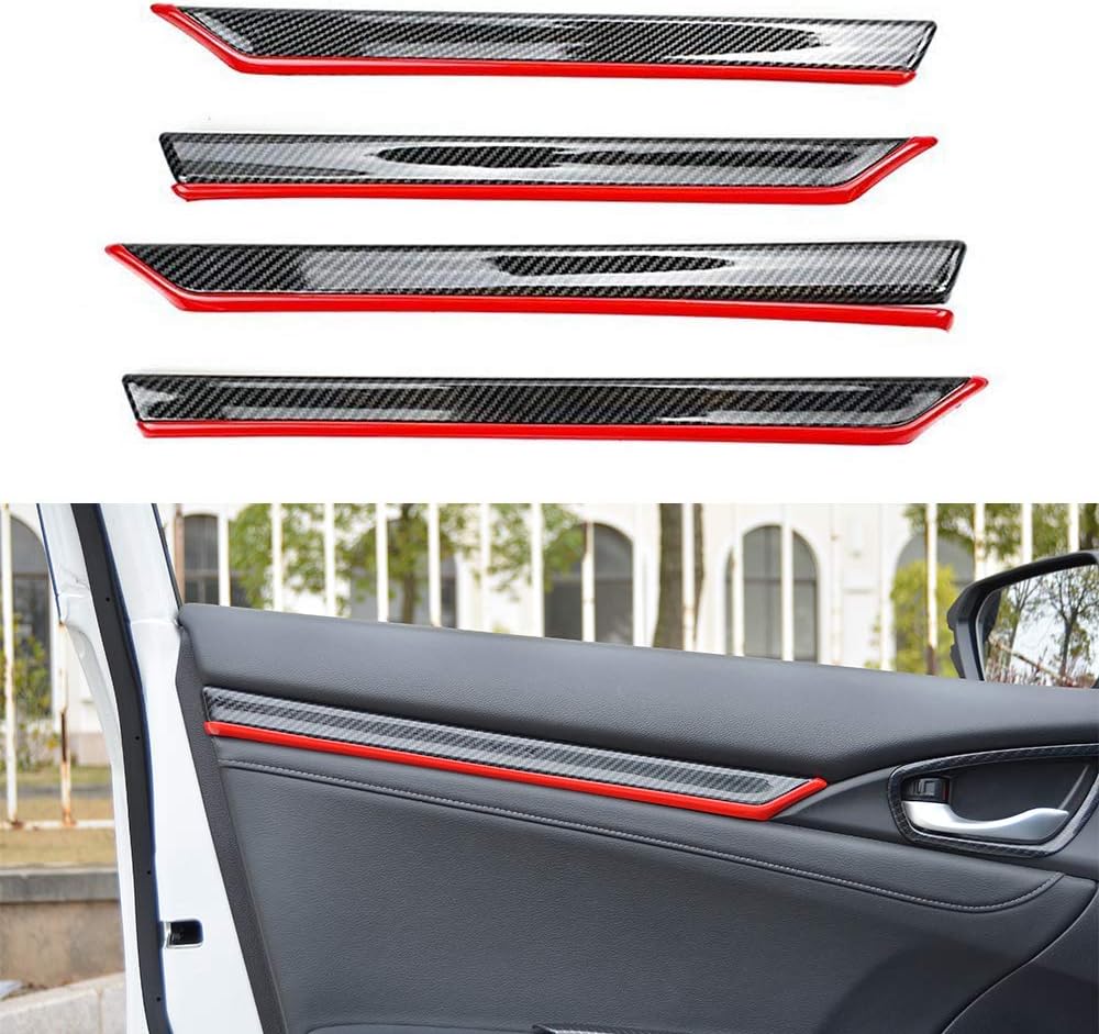 4pcs ABS Carbon Fiber Style Door Moulding Trims Cover Decal Accessories For Honda 4-Door Civic 2016-2020 RED Pack of 2 I2186