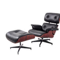 Black Tufted Leather Swivel Lounge Chair with Ottoman O822