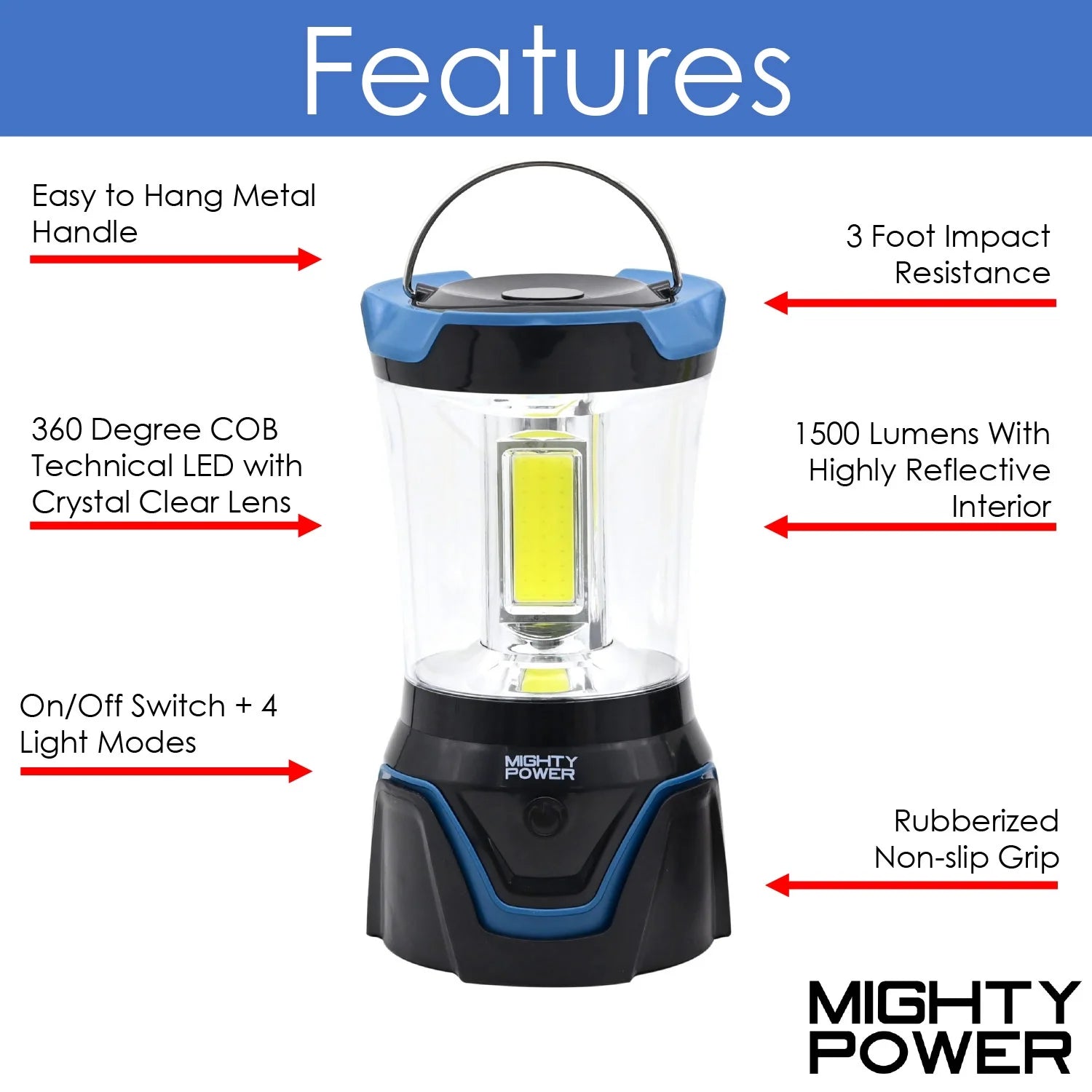 Blue COB LED Camping Lantern, 1500 Lumens C33253