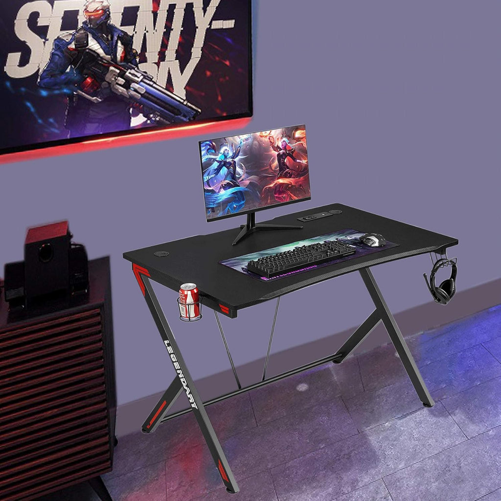 45 inch Carbon Fiber Gaming Desk with Headphone Hook, Cup Holder and Cable Management Holes V24036