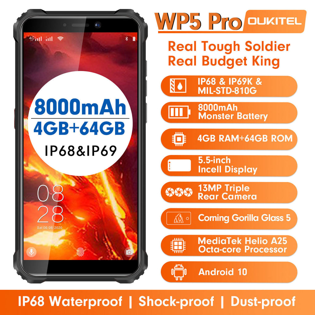 5.5 inch Waterproof 8000mAh Android 10 4GB 64GB Smartphone O290247