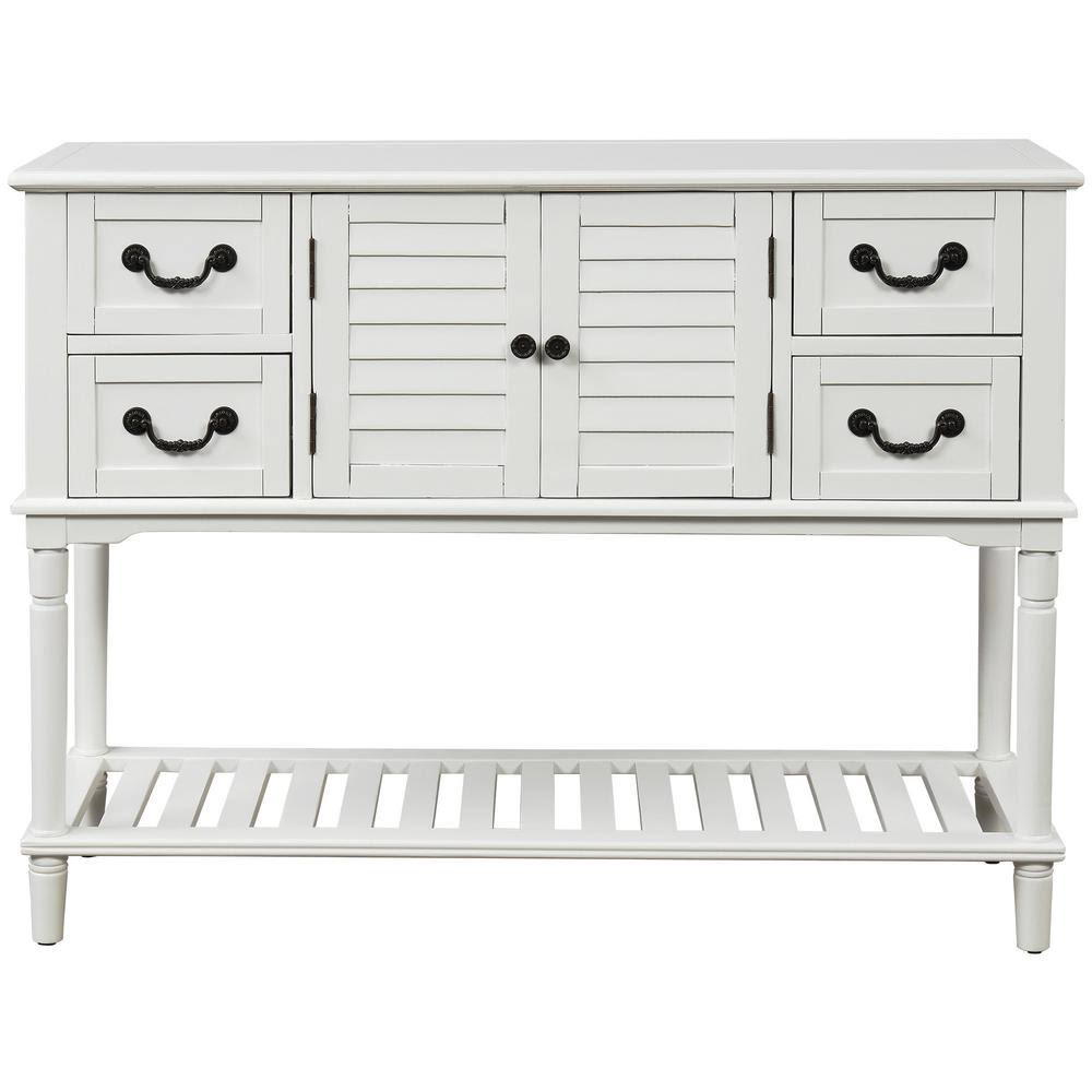 White Wood Console Table with Shutter Doors and 4-Storage Drawers M768155