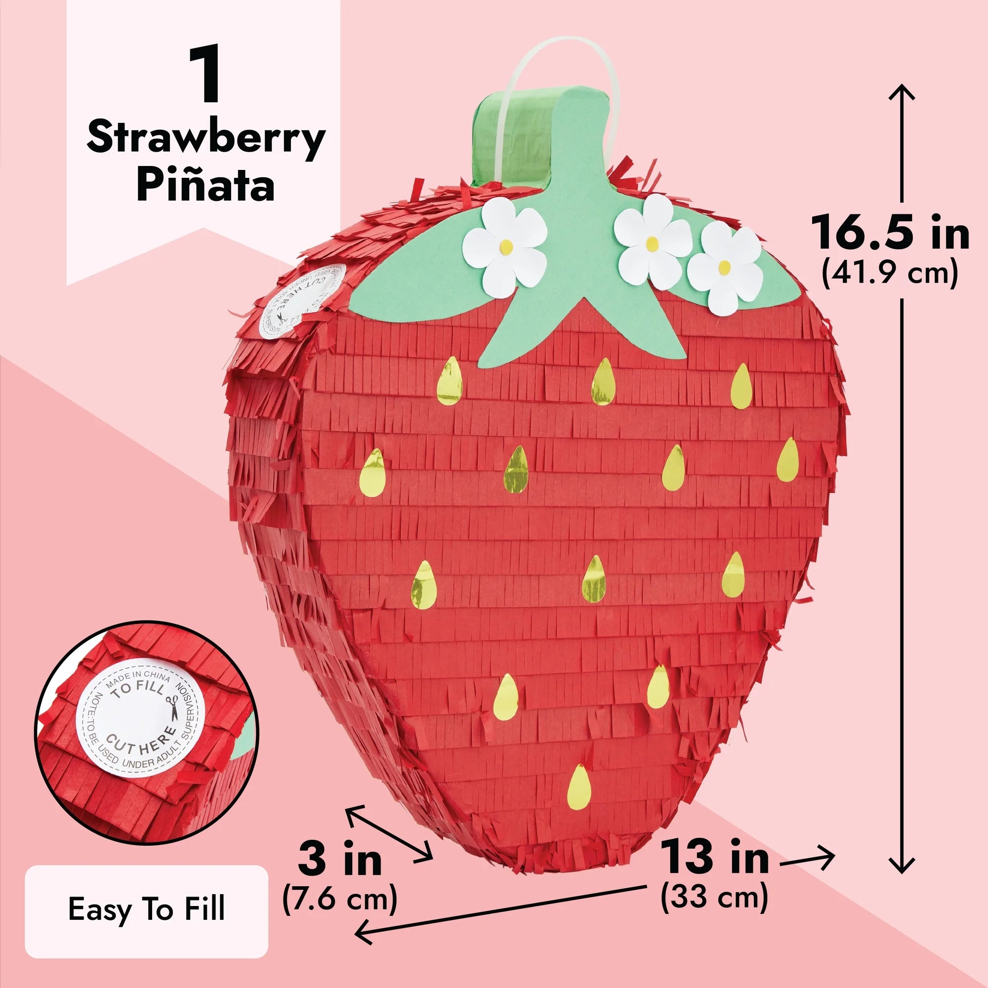 Strawberry Pinata, 16.5 x 13 x 3 in E1674