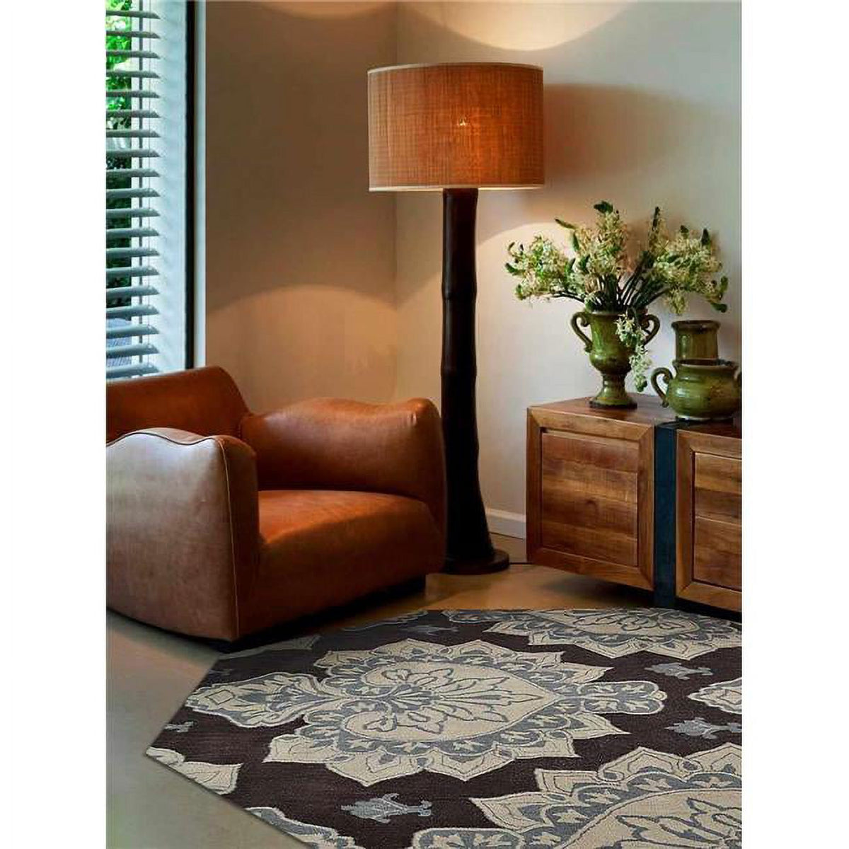 Cream & Brown Hand Tufted Wool Octagon Area Rug O127