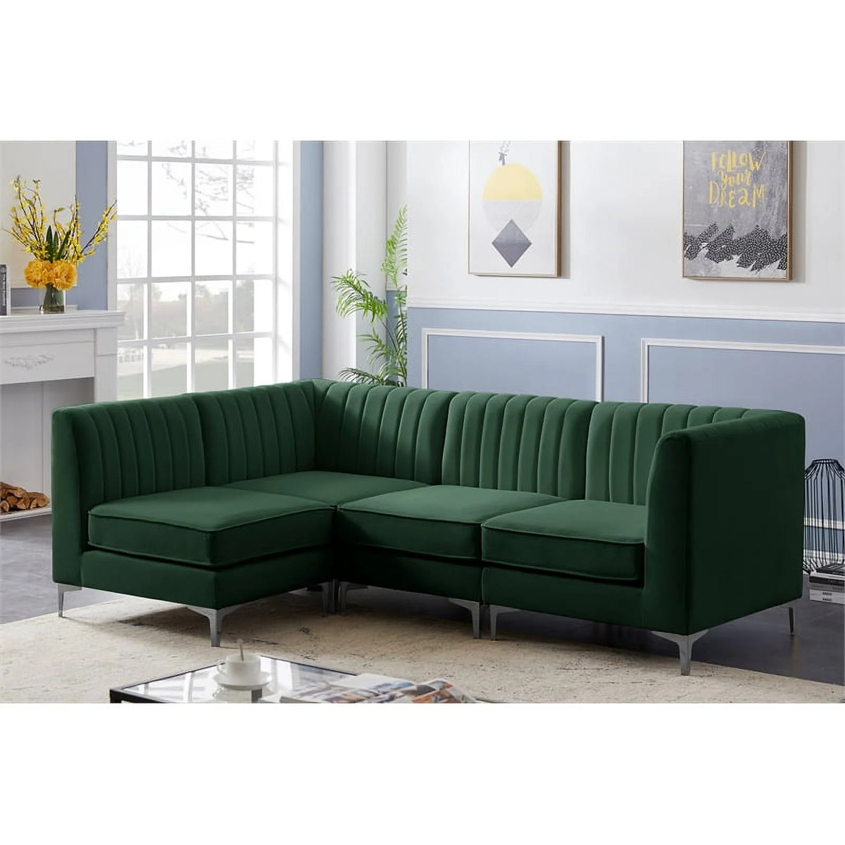 Green Velvet Modular Sectional C634143