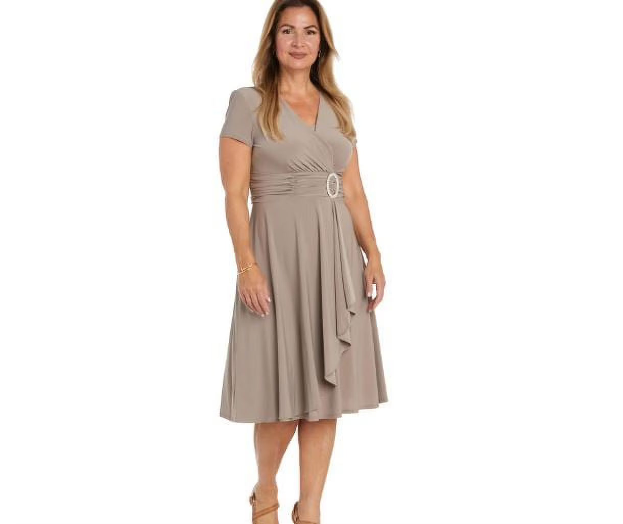 Taupe Short-Sleeve Faux-wrap Dress S126035