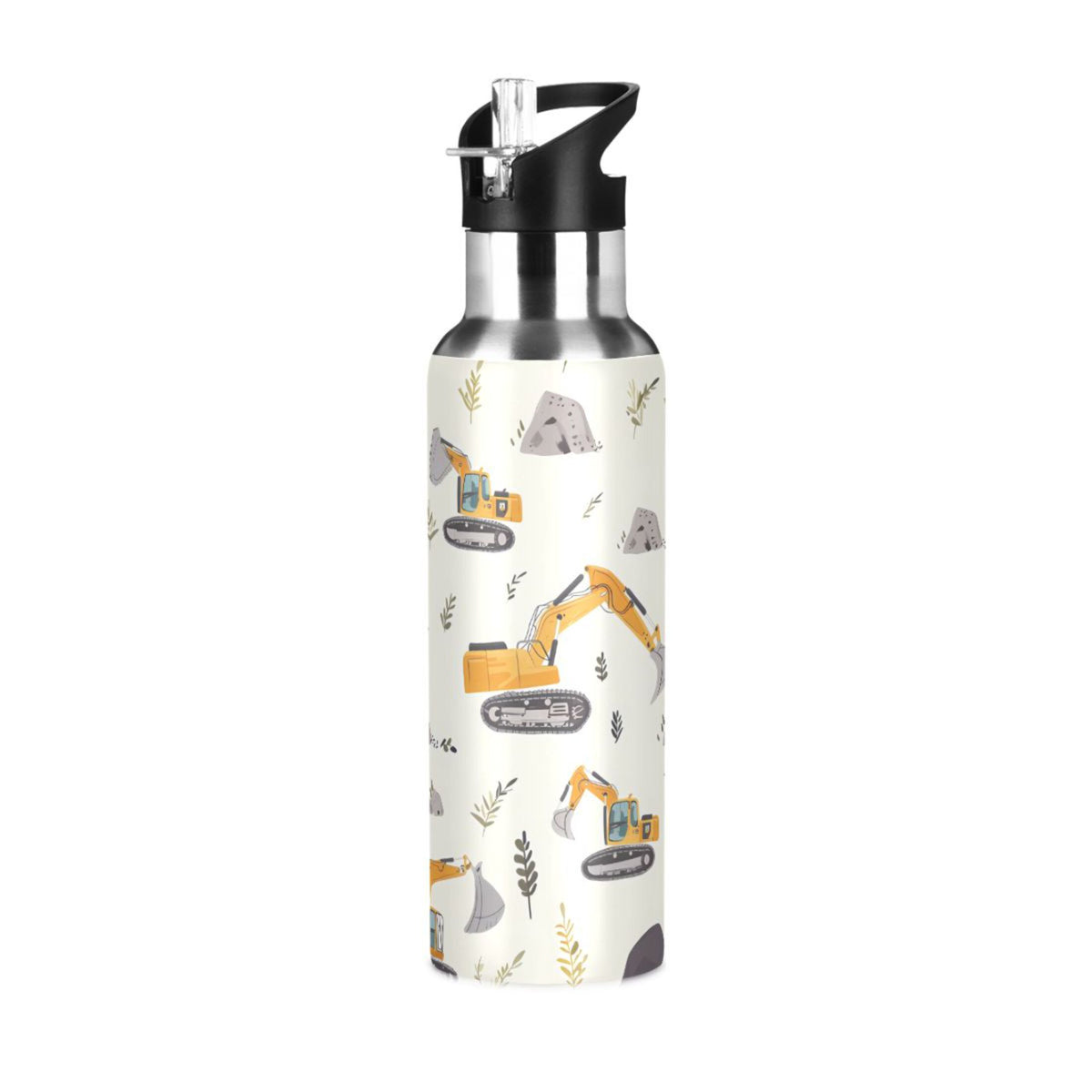 Cartoon Excavator Insulated Stainless Steel Water Bottle with Straw Lid 20 oz I2496