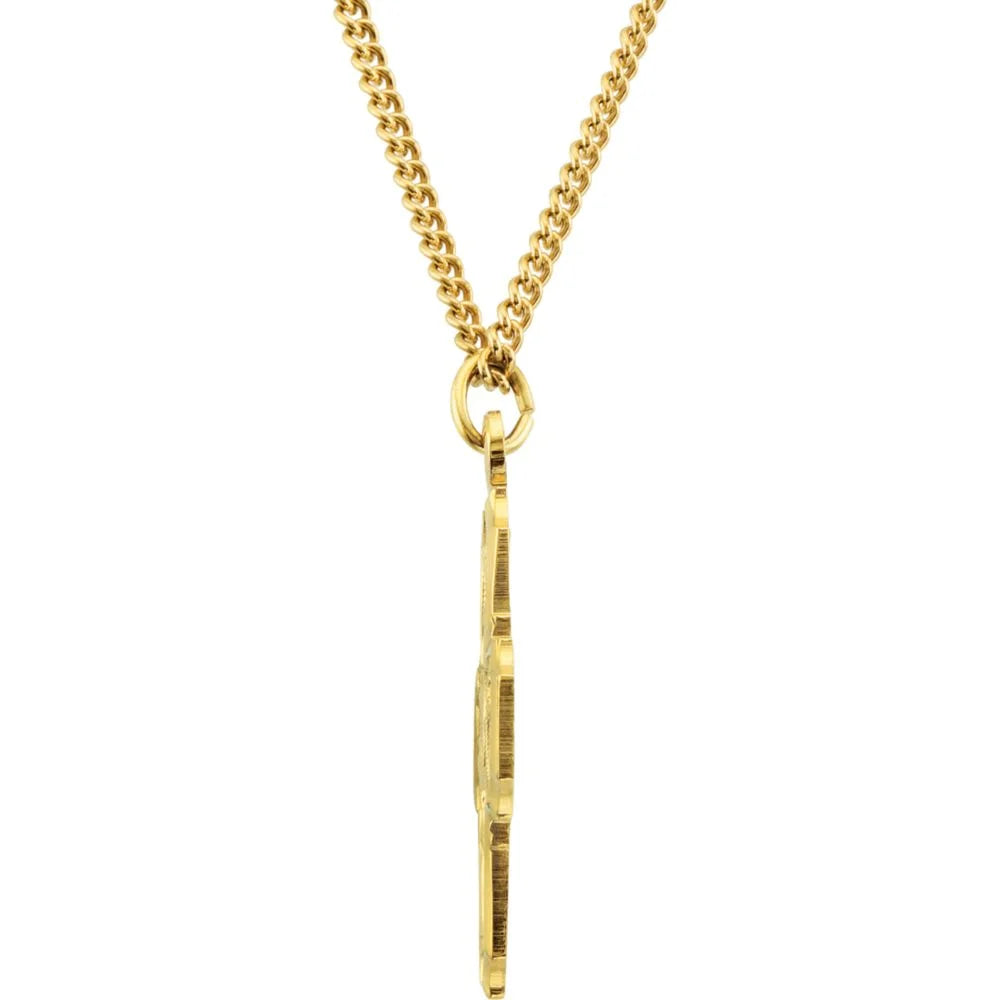 24k Gold Plated 29x29mm Polished Cross Medal Pendant Necklace With 24 Inch Chain I31069