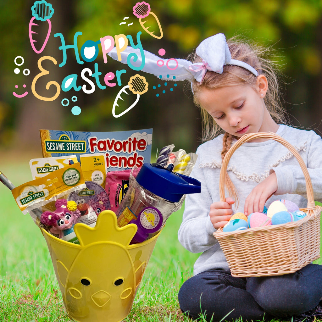 Sesame Street Easter Basket with Collectible Toy Tumbler Led Night Light Coloring Book Bubbles Candies A544404