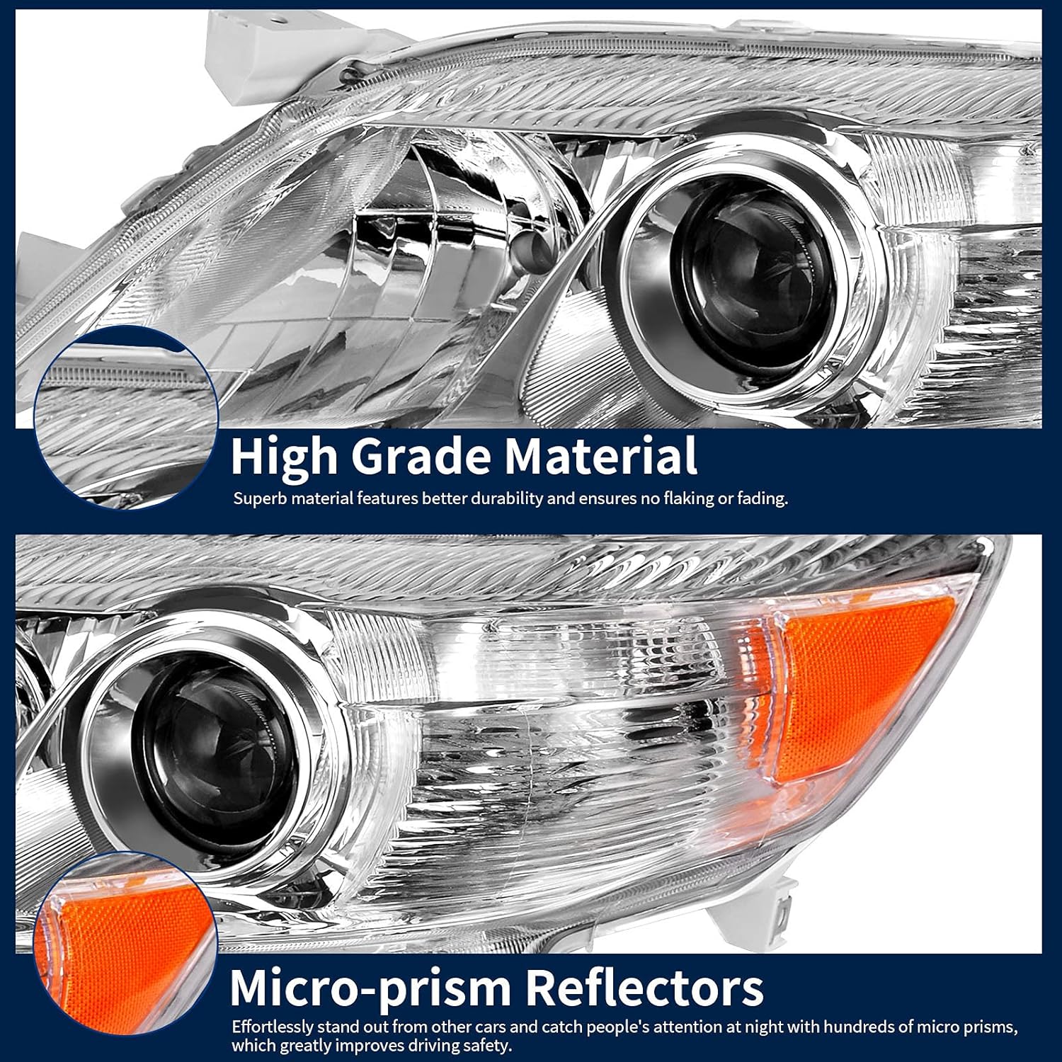 Chrome Housing Amber Reflector Projector Headlights O958270