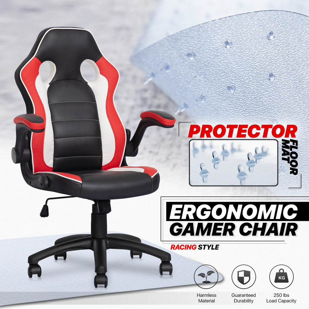 Red Leather High-Back Swivel Gaming Chair with PVC Mat C7728