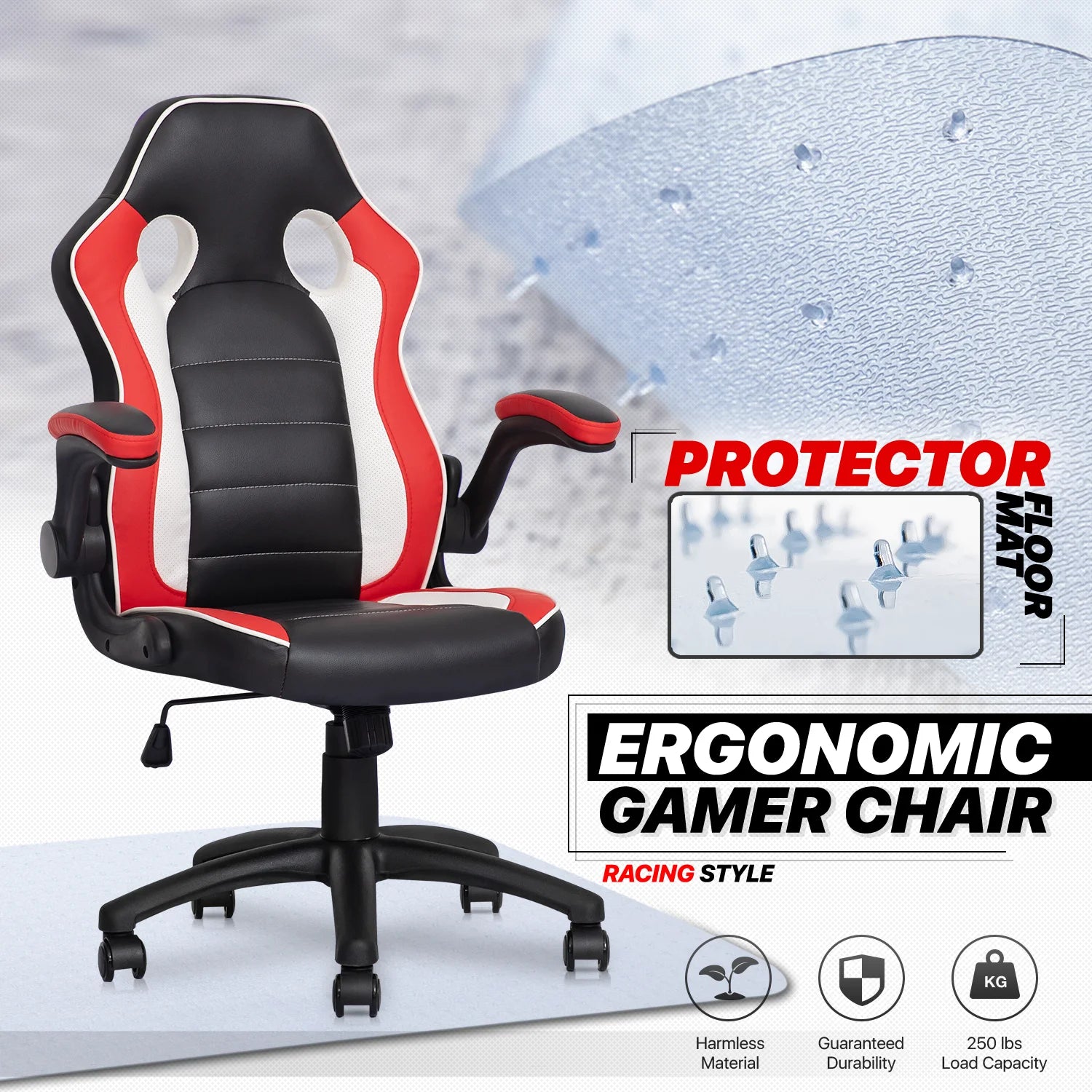 Red Leather High-Back Swivel Gaming Chair with PVC Mat C7728