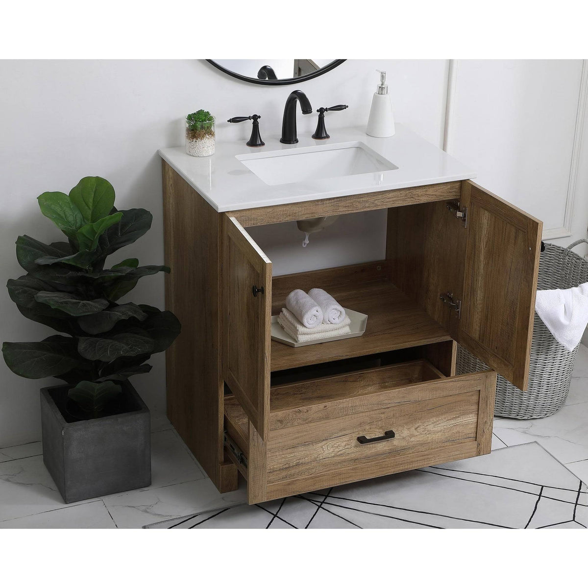 Farmhouse Vanity Cabinet Set with Top - 24 inch - Weathered Oak Z803599