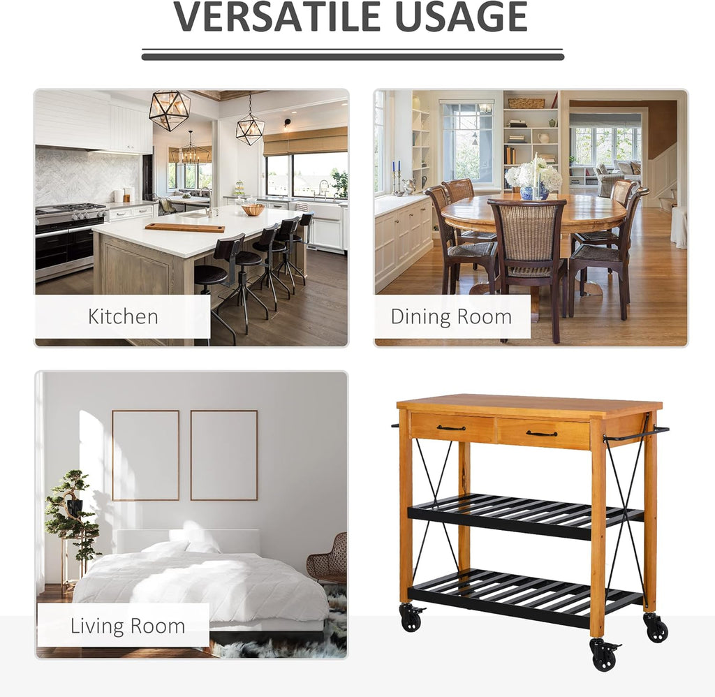 Kitchen Island Cart with 2 Drawers and Open Storage Shelves R12310